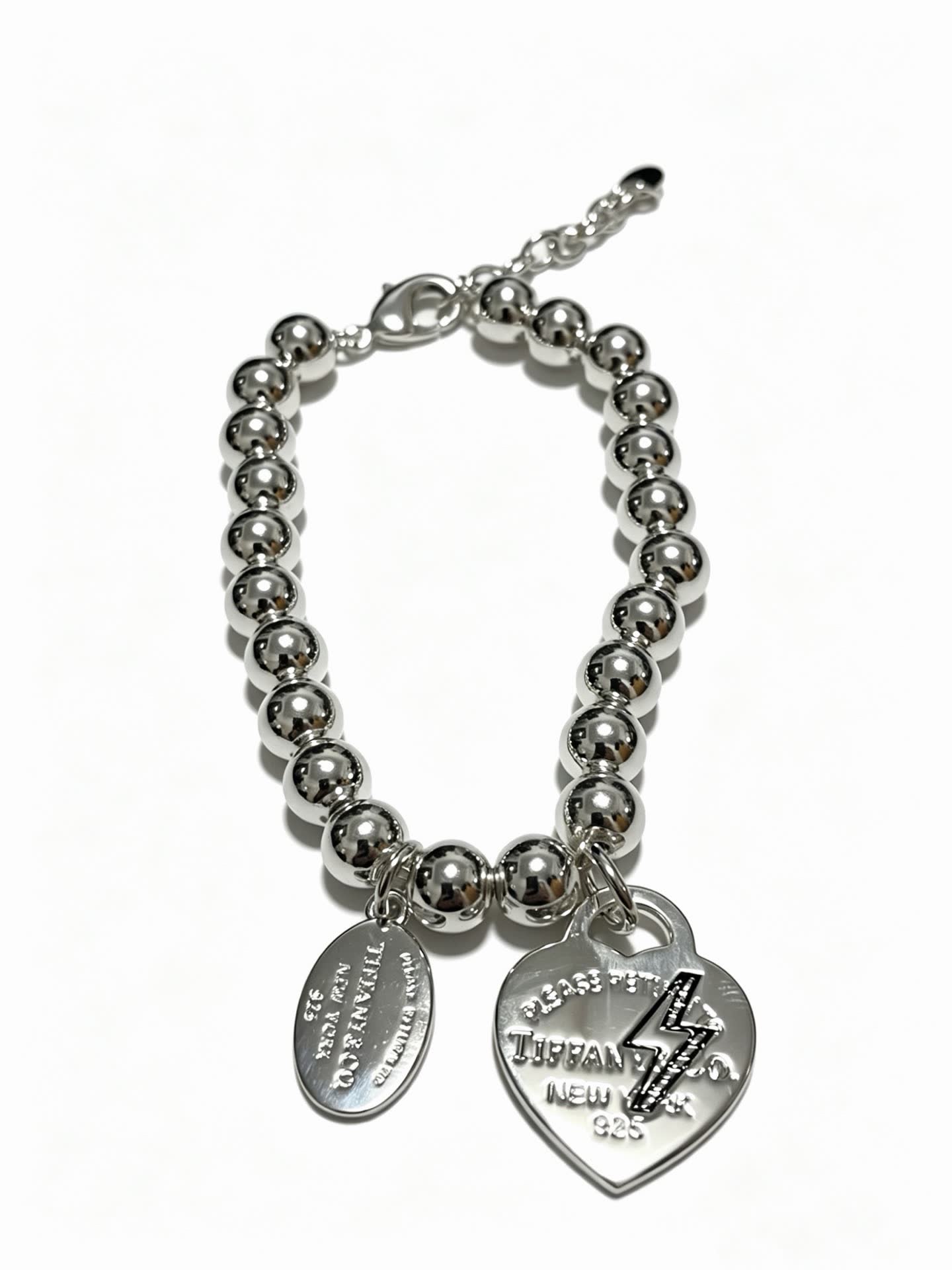 Tiffany & Co. Sterling Silver Bead Bracelet with Heart Tag